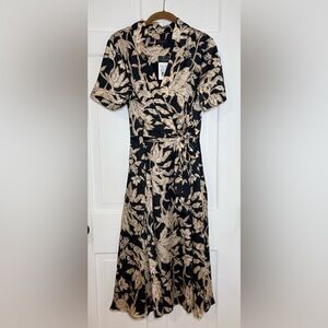 Tahari Black Dress with Beige Floral Print